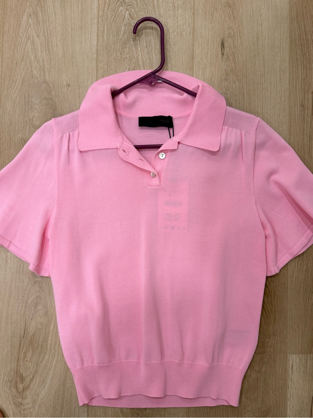 Zara Light Pink Short-Sleeve Collared Knit Top